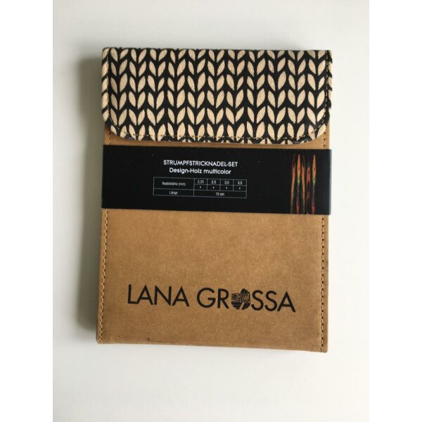 Lana Grossa - Strumpfstricknadel-Set - Design-Holz multicolor alcantara (15 cm)