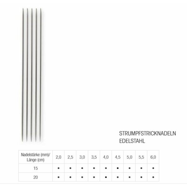 Lana Grossa - Strumpfstricknadel Edelstahl 20cm 2.0mm