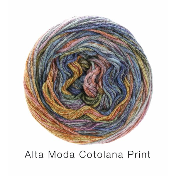 Lana Grossa - Alta Moda Cotolana Print 0105 gelb ocker flieder graugrün jeans marine antikviolett