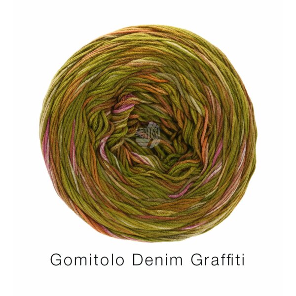 Lana Grossa - Gomitolo Denim Graffiti 0359 ocker oliv pink orange tonrot elfenbein