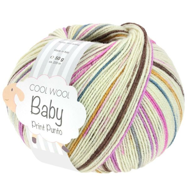 Lana Grossa - Cool Wool Baby Print 0311 rohweiß graublau pink rosa gelb khaki