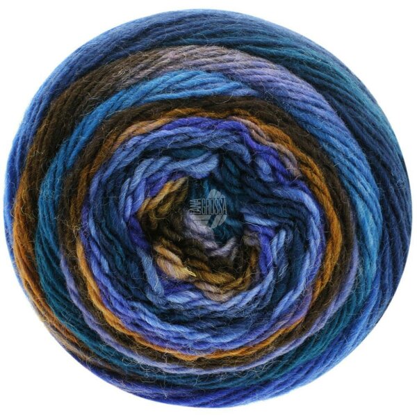 Lana Grossa - Meilenweit 100g Color Mix Multi 8003 hellbraun dunkelbraun mokka blauviolett blau dunkelpetrol
