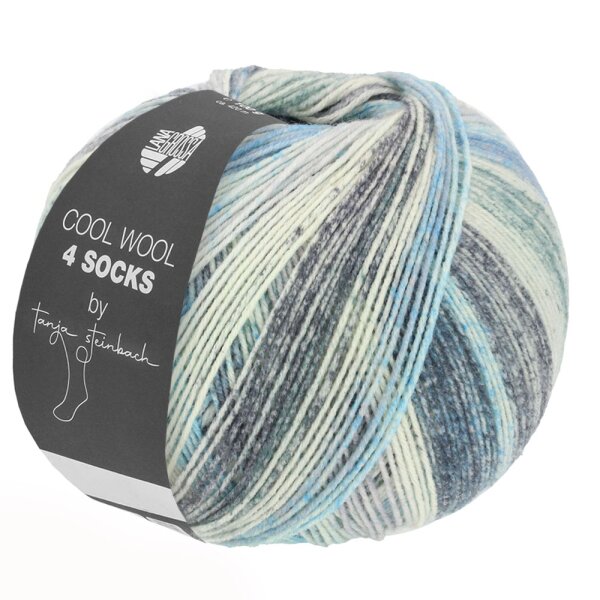 Lana Grossa - Cool Wool 4 Socks Print 7751 hellgrau mittelgrau dunkelgrau hellblau dunkelblau graugrün dunkelgrün