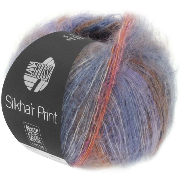 Lana Grossa - Silkhair Print 25g 0405 jeans silbergrau rotviolett rost grau