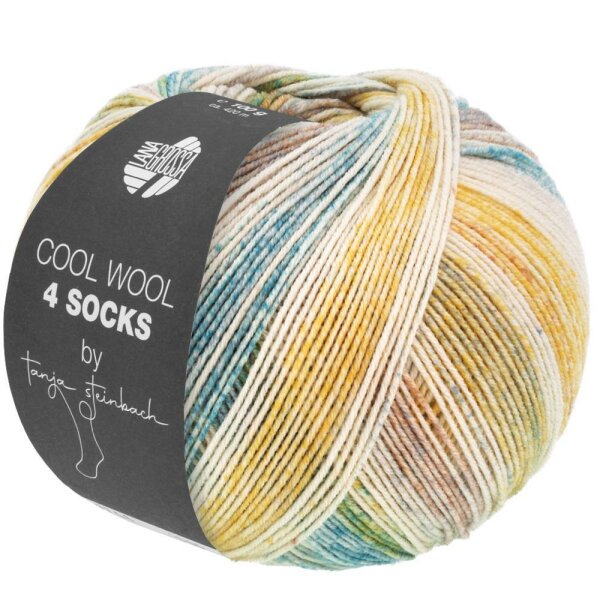 Lana Grossa - Cool Wool 4 Socks Print 7759 senfgelb natur graublau graubraun oliv gelbgrün graubeige
