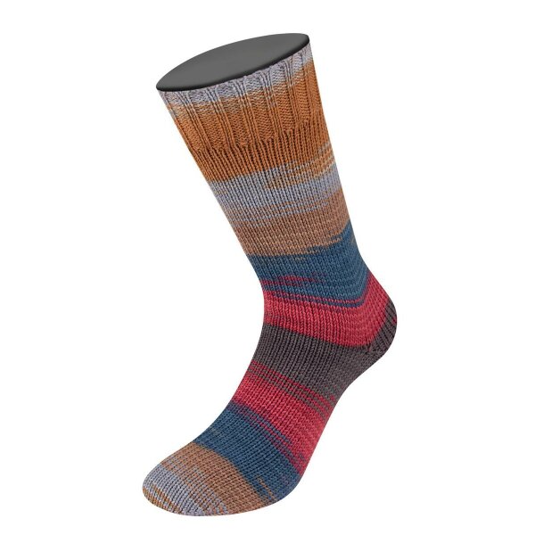 Lana Grossa - Cool Wool 4 Socks Print II 7798 graubraun amarenarot dunkeljeans graubraun veilchenblau nussbraun